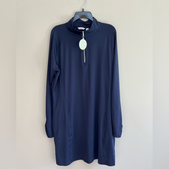 NWT Lady Hagen Solid Navy Blue UV UPF 50+ Long Sleeve Golf Dress, size XL - Picture 3 of 10